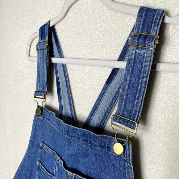 Frame Le Garcon Cutoff Denim Short Overalls Shortalls Islet Blue Large Raw Hem - Picture 2 of 15